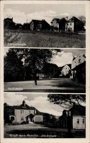 Ak Pohlitz Gieckau Wethau im Burgenlandkreis, Bahnhofstraße, Dorf Mitte, Gruß aus  Die Schule