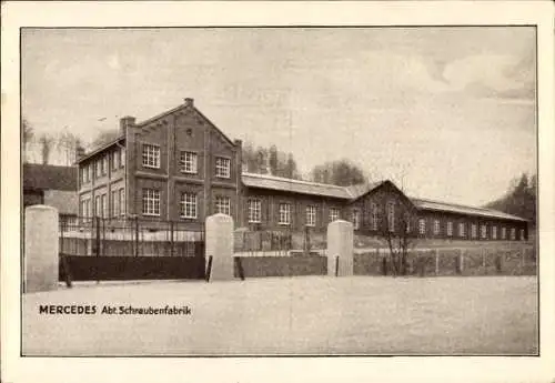 Ak Zella Mehlis im Thüringer Wald, Mercedes Schraubenfabrik, s Fabrikgebäude, schwarz-weiß