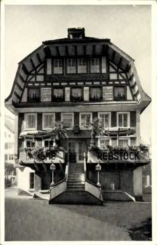 Ak Einsiedeln Kanton Schwyz Schweiz, Gasthaus Rebstock, Hotel de la Vigne, traditionelle Bauweise