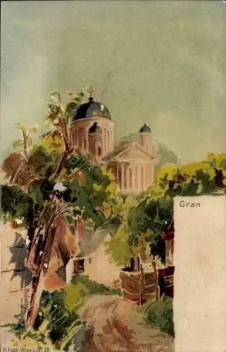 Litho Esztergom Gran Ungarn, Teilansicht