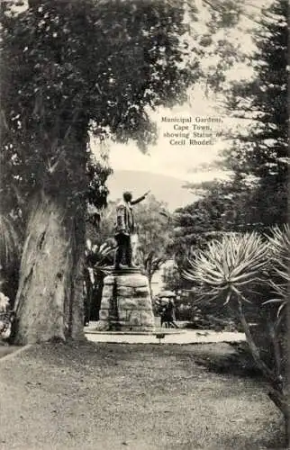 Ak Cape Town Kapstadt Südafrika, Statue von Cecil Rhodes, Kommunalgarten,  Natur, Menschen