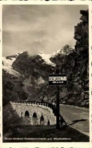 Ak Kärnten, Großglockner Hochalpenstraße gegen den Wiesbachhorn, Viadukt, Edelweisswand