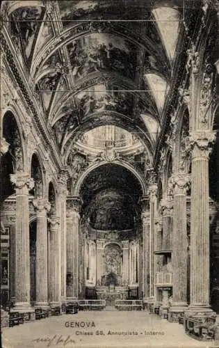 Ak Genova Genua Liguria, Barocke Kirche, Säulen, Gemälde, prachtvolle Decke