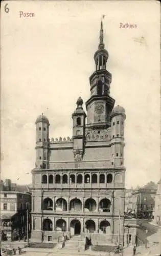 Ak Poznań Posen, Historisches Rathaus, hohe Türme, schwarz-weiß Foto