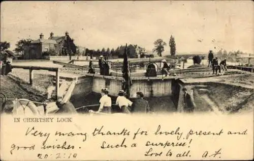 Ak Chertsey Surrey England, Schleuse