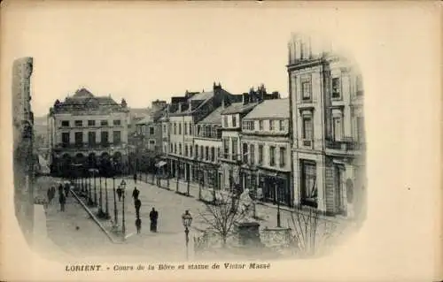 Ak Lorient Morbihan, Cours de la Bové, Statue von Victor Massé,  Gebäude, Straßenansicht