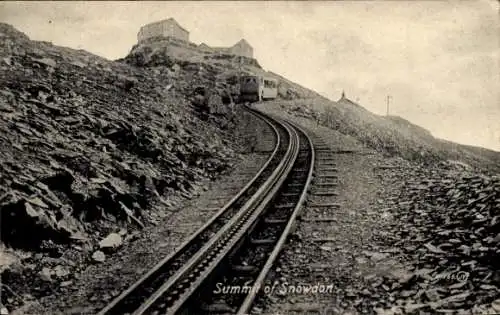 Ak Snowdon Wales, Bergbahn, Berge, Zahnradbahn-Schienen
