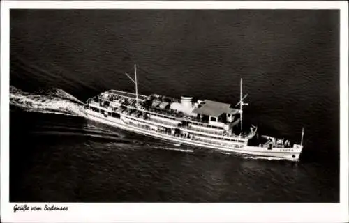 Ak Bodensee Salondampfer, Schiff auf dem  Grüße vom  schwarz-weiß Foto