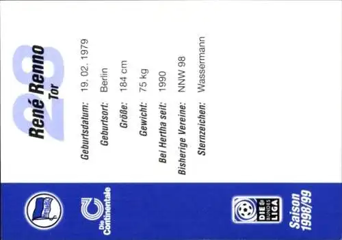 Autogrammkarte Fußballer René Renno, Hertha BSC, Autogramm