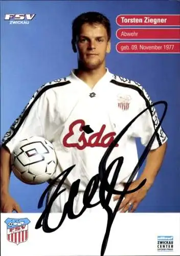 Autogrammkarte Fußballer Torsten Ziegner, FSV Zwickau, Autogramm