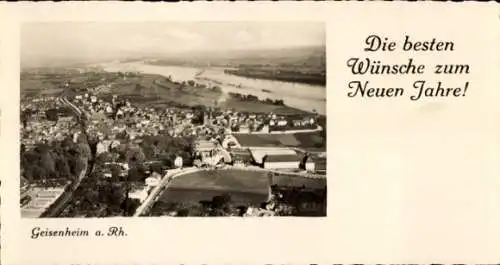 Ak Geisenheim am Rhein Hessen, Luftaufnahme einer Stadt, Rheinfluss, Neujahrswünsche