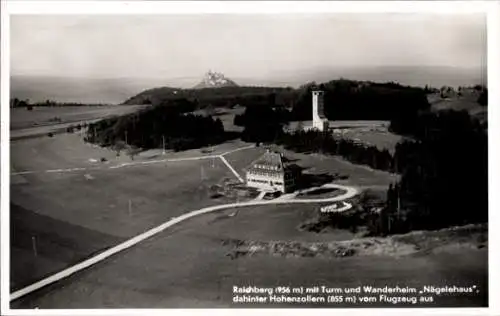 Ak Onstmettingen Albstadt in Württemberg, Hoher Raichberg, Luftaufnahme von  Turm und Wanderheim,