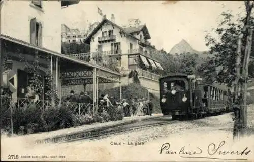 Ak Caux Montreux Kanton Waadt, Bahnhof, Eisenbahn