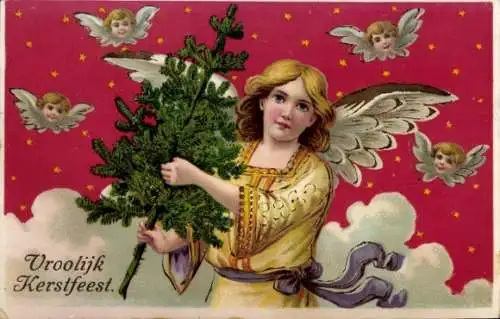 Ak Glückwunsch Weihnachten, Engel, Tannenbaum