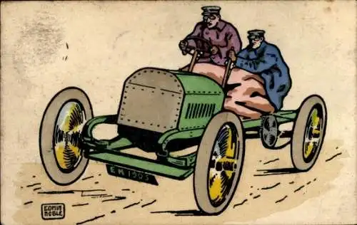 Künstler Ak Zwei Männer im Auto, Automobil