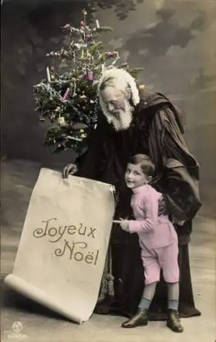 Ak Glückwunsch Weihnachten, Tannenbaum, Weihnachtsmann, Kind