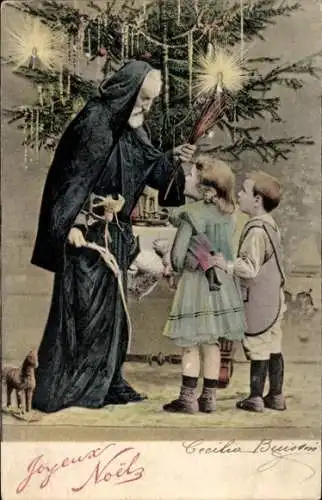 Ak Glückwunsch Weihnachten, Weihnachtsmann, Kinder, Tannenbaum, Geschenke