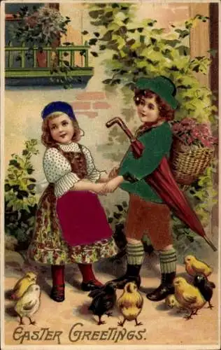 Präge Material Ak Glückwunsch Ostern, Kinder, Küken