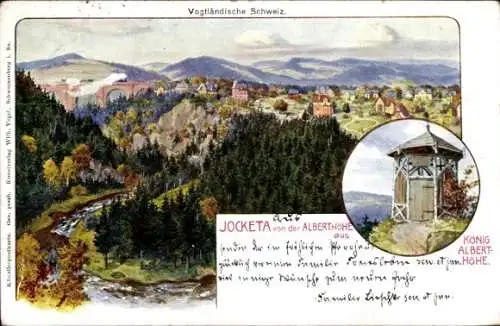 Künstler Ak Jocketa Pöhl Vogtland, Panorama, König Albert Höhe