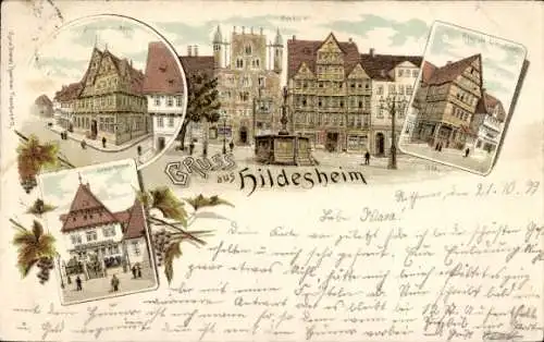 Litho Hildesheim in Niedersachsen, Altes Deutsches Haus, Marktplatz