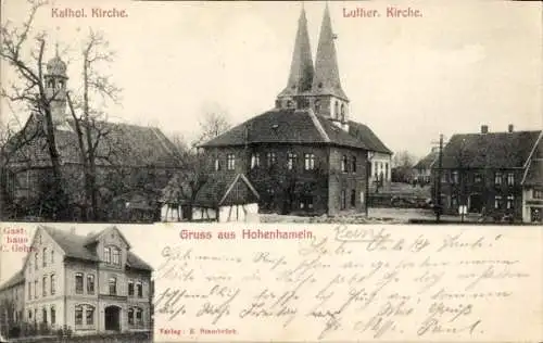 Ak Hohenhameln in Niedersachsen, Kath. Kirche, Luther. Kirche, Gasthaus