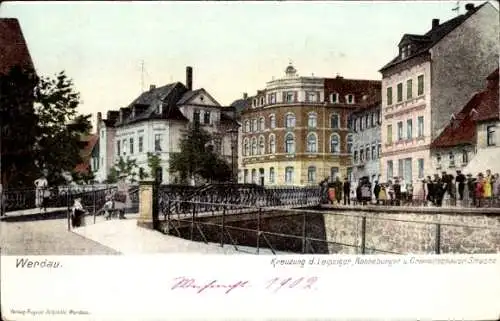 Ak Werdau in Sachsen, Kreuzung Leipziger Straße, Ronneburger Straße, Crimmitschauer Straße