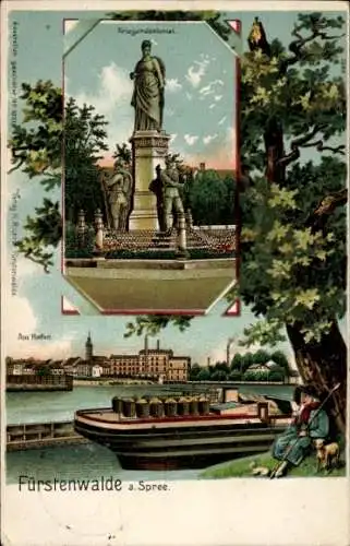 Litho Fürstenwalde an der Spree, Kriegerdenkmal, Hafen