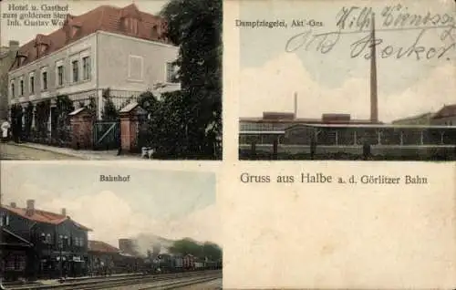 Ak Halbe Kreis Teltow, Hotel Gasthof zum goldenen Stern, Bahnhof, Dampfziegelei AG