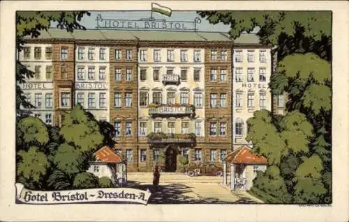 Steindruck Ak Dresden, Hotel Bristol, Bismarckplatz 9