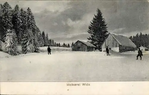 Ak Münstertal im Schwarzwald, Melkerei Wida, Winter