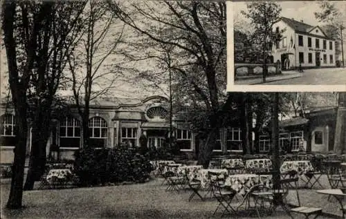 Ak Kettwig Essen im Ruhrgebiet, Hotel Jägerhof, Gartenpartie mit Saal