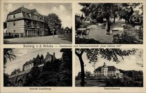 Ak Kettwig Essen im Ruhrgebiet, Restaurant und Gartenwirtschaft Zum kühlen Ort, Schloss Landsberg