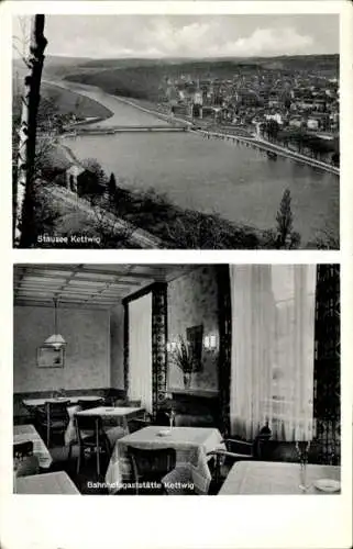 Ak Kettwig Essen im Ruhrgebiet, Stausee, Bahnhofsgaststätte
