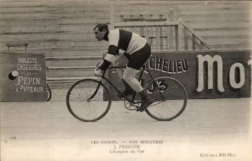 Ak Radrennfahrer J. Fregier, Meister von Var, Sprinter