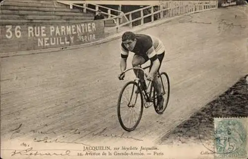Ak Radrennfahrer Jacquelin, Radrennbahn, Fahrrad Jacquelin