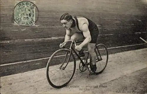 Ak Radrennfahrer Impens, belgischer Sprinter, auf der Radrennbahn
