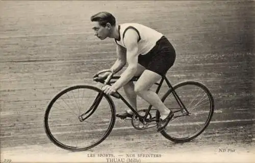 Ak Radrennfahrer Thuau, Millo, französischer Sprinter