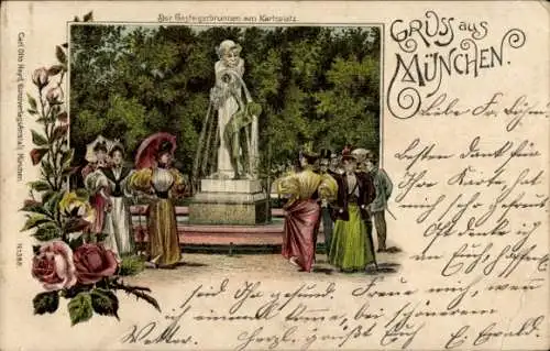 Litho München, Gasteigerbrunnen am Karlsplatz