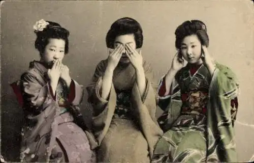 Ak Japan, Drei Frauen in japanischer Tracht