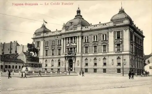 Ak Belgrad Serbien, Le Crédit Foncier, Kreditinstitut, Reiterdenkmal
