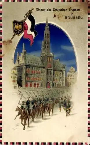 Halt gegen das Licht Litho Bruxelles Brüssel, Einzug der Deutschen Truppen, I. WK