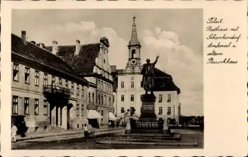 Ak Sowjetsk Tilsit Ostpreußen, Rathaus, Schenkendorf-Denkmal, Barockhaus