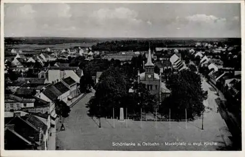 Ak Trzcianka Schönlanke Ostbahn Poznań Posen, Marktplatz, Ev. Kirche