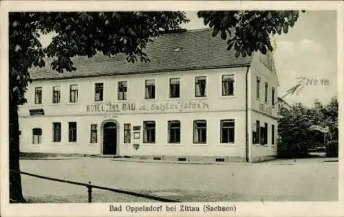 Ak Opolno Zdrój Bad Oppelsdorf Bogatynia Reichenau Schlesien, Hotel zum Bad, Bes. Josef Schröter