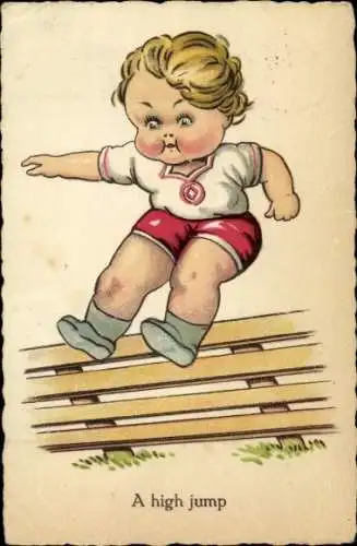 Ak Junge springt über einen Zaun