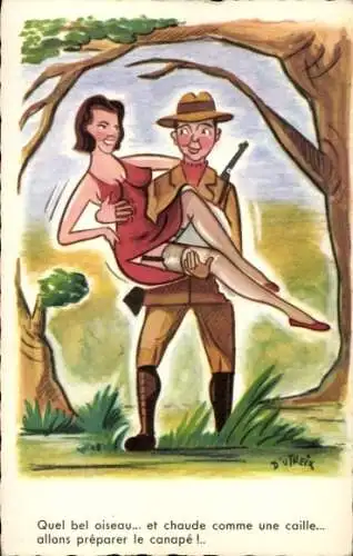 Künstler Ak Utreix, Quel bel oiseau, et chaude comme une caille, allons préparer le canapé