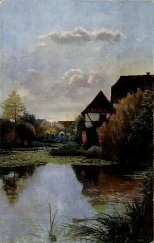 Ak Photochromie Nenke und Ostermaier 253 4019, Dorfteich in Bärnsdorf bei Dresden, Herbst