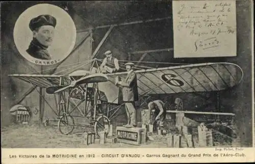 CPA Les Victoires de la Motricine en 1912, Garros Gagnant du Grand Prix de l'Aéro-Club