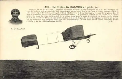CPA Le Biplan De Salver en plein vol, Flugzeug