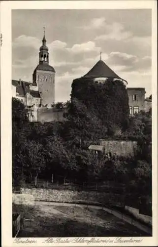 Ak Bautzen in der Oberlausitz,  Alte Bastei, Schlaraffiaturm, Lauenturm, Stadtansicht